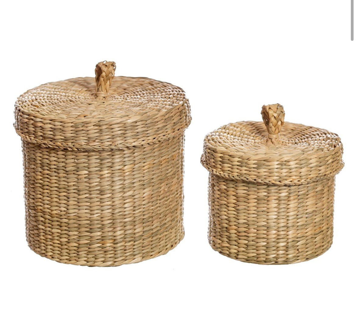 Seagrass baskets with lids - set of 2