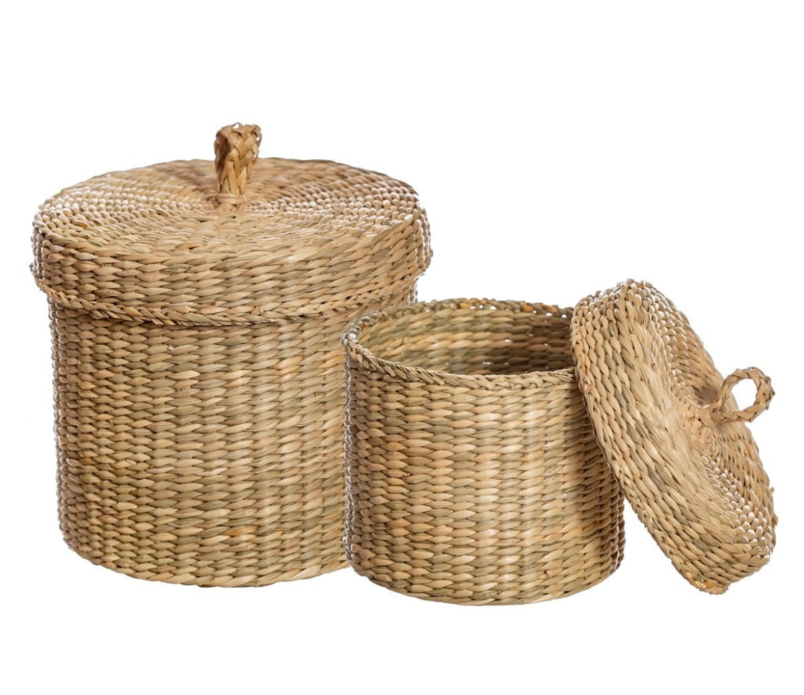 Seagrass baskets with lids - set of 2